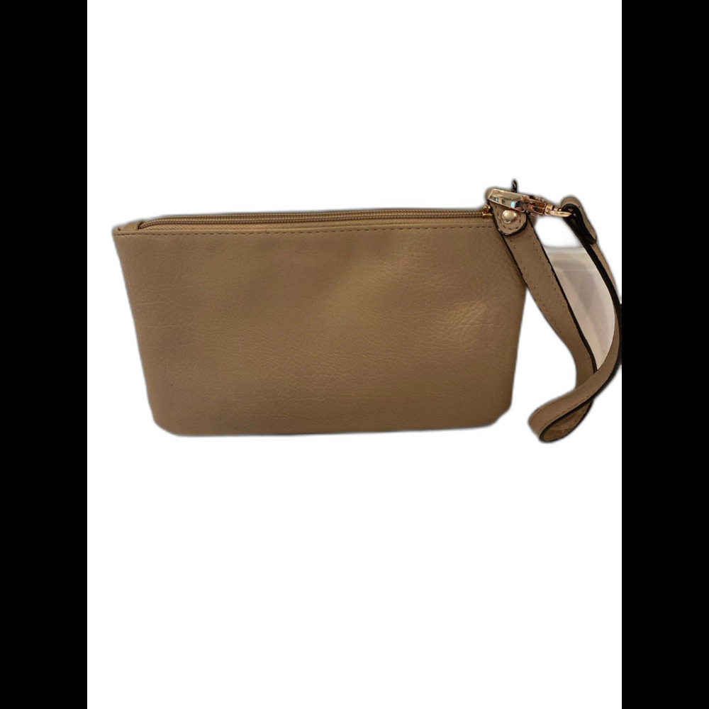 Cato Makeup Cosmetics Accessories Bag Tan Zipper Close Inside Pocket Travel‎